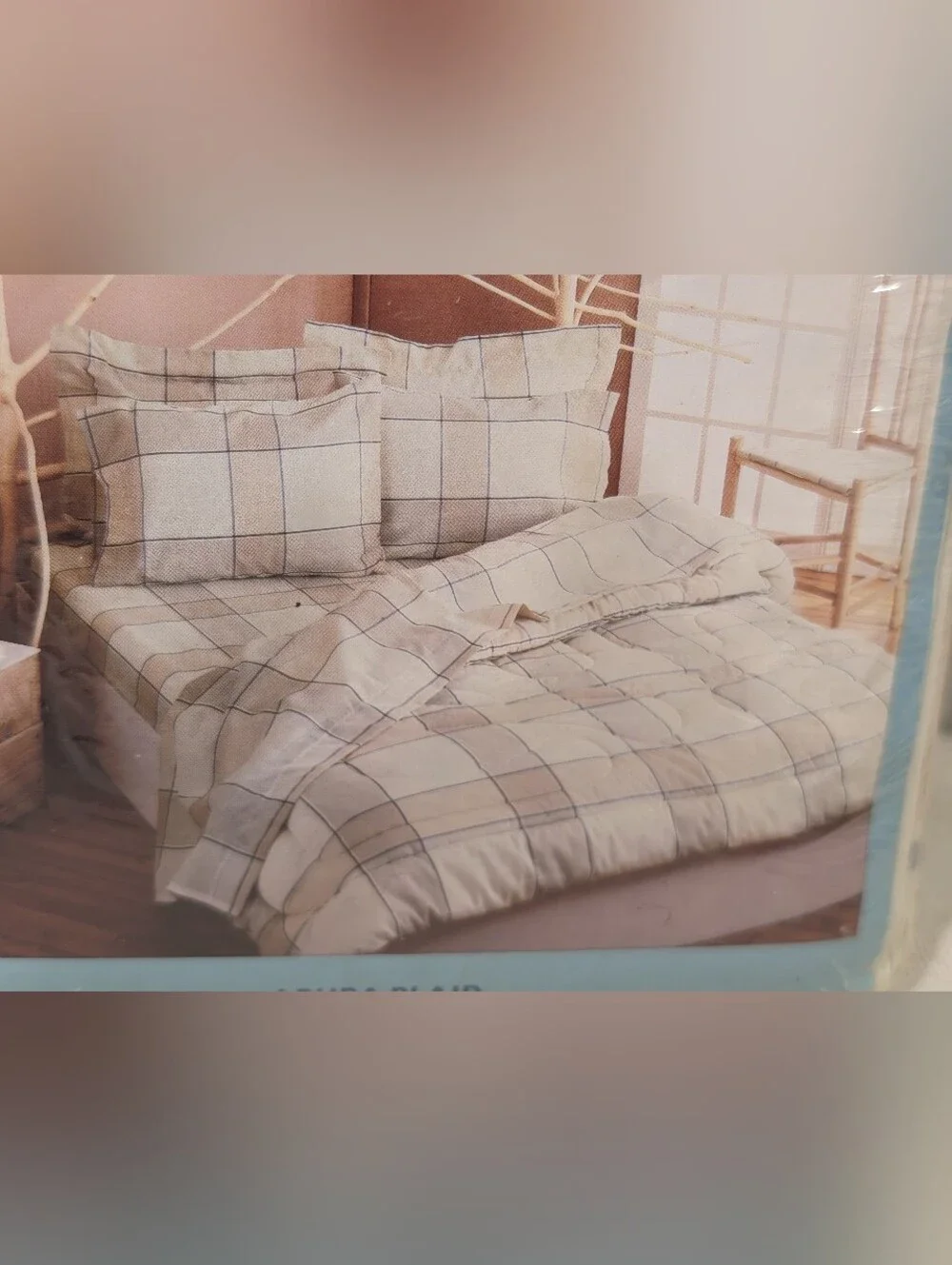 VTG NOS Bed SHEET TWIN Fitted Dan River 1986 Aurba Plaid No Iron Cotton Blue Tan